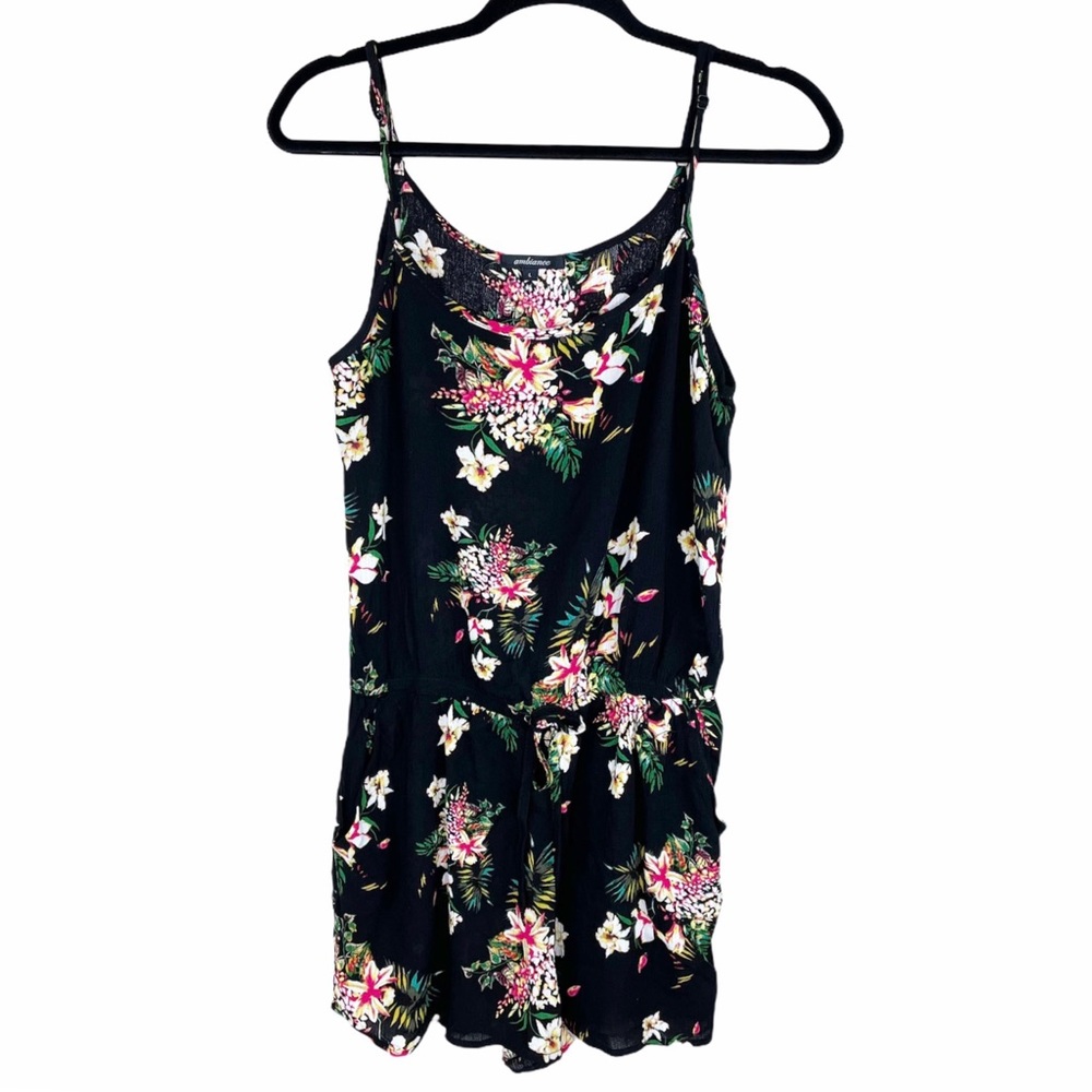 Ambiance Sleeveless Black Floral Romper